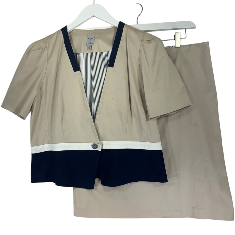 Tristan Plus size  Beige & Blk suit short sleeve jkt sz XL and skirt sz 16 set